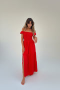 Fiesta Red Off-Shoulder Sundress