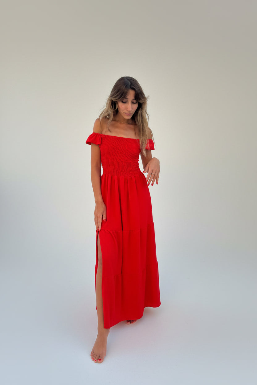 Fiesta Red Off-Shoulder Sundress