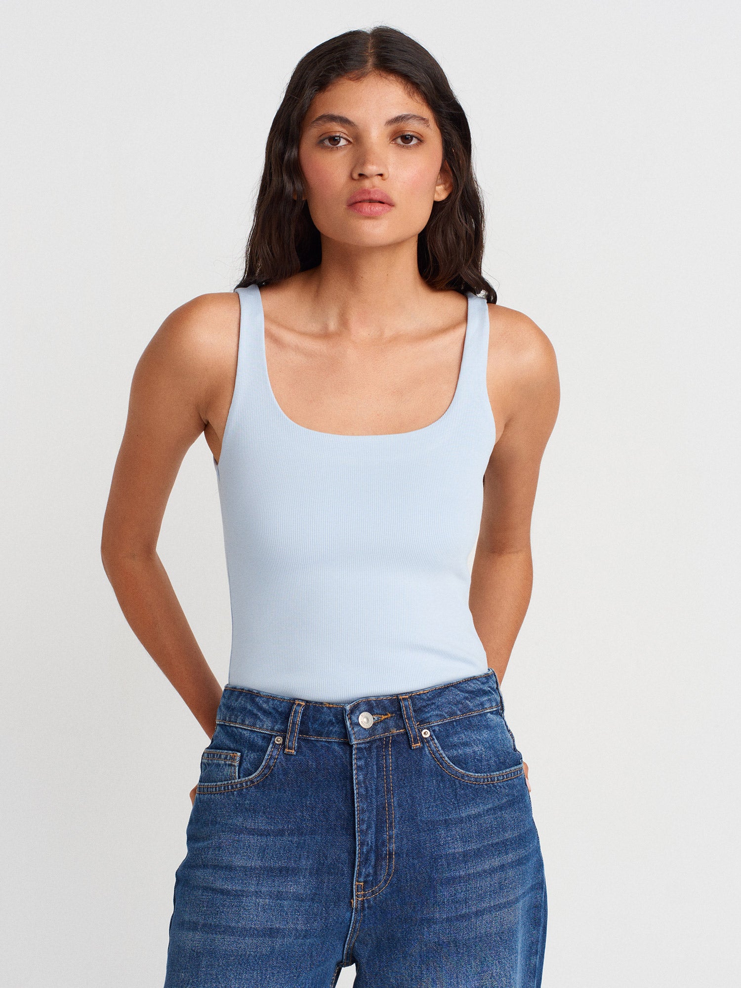 Wide Strap Cotton Top - Light Blue