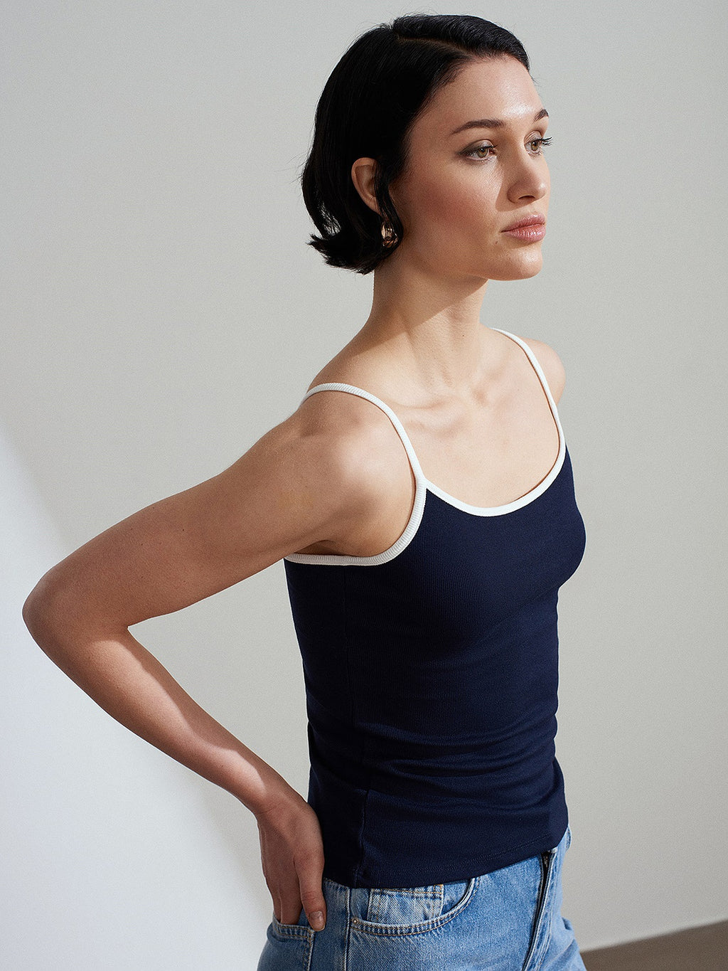 Navy Ribbed Cami Tank