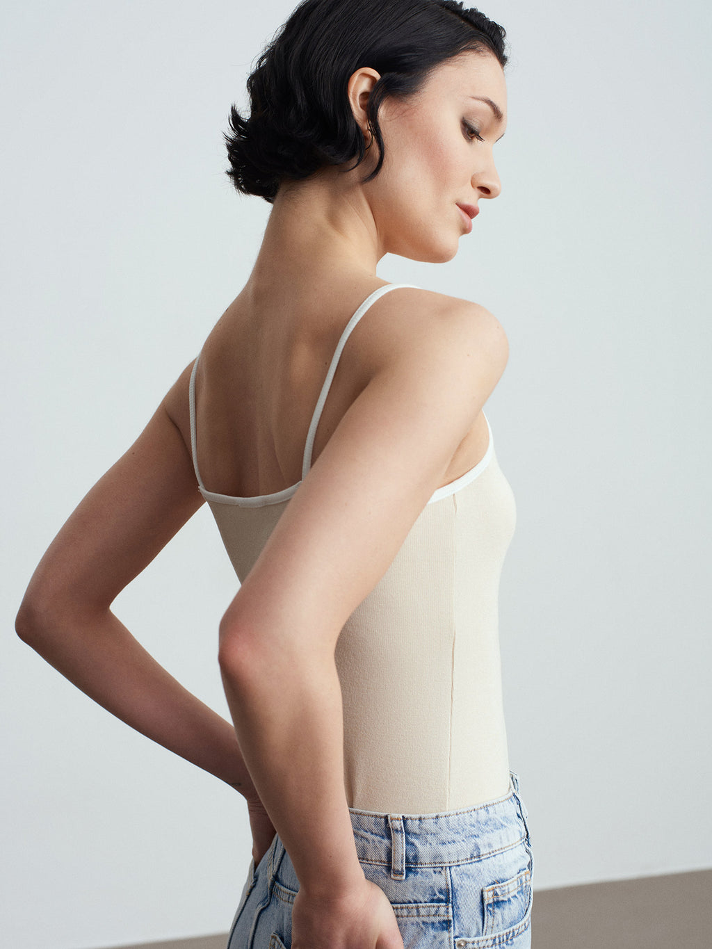 Beige Ribbed Cami Tank