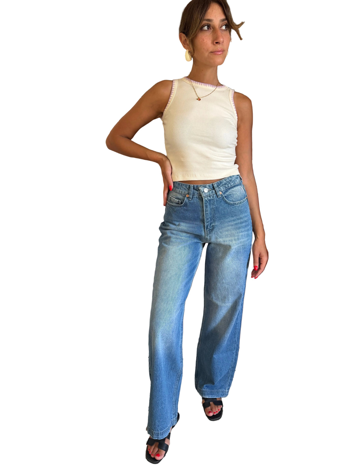 Faded blue denim