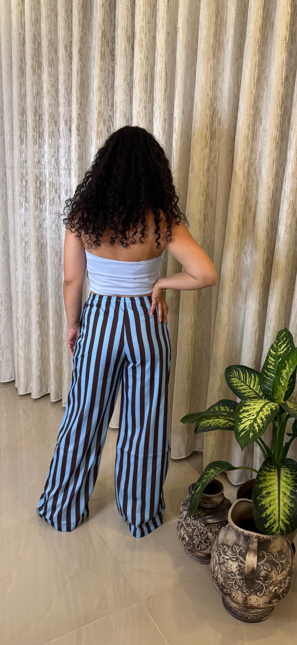 Blue and Brown striped wide leg pants