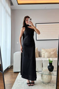Black Satin Halter Maxi Dress