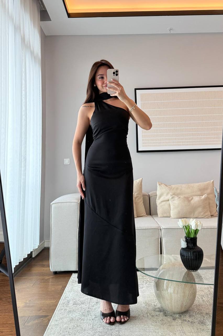 Black Satin Halter Maxi Dress