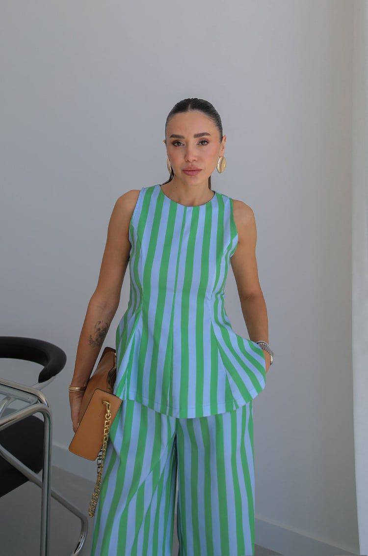 Green & baby blue striped set