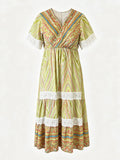Boho Printed Tiered Midi Dress