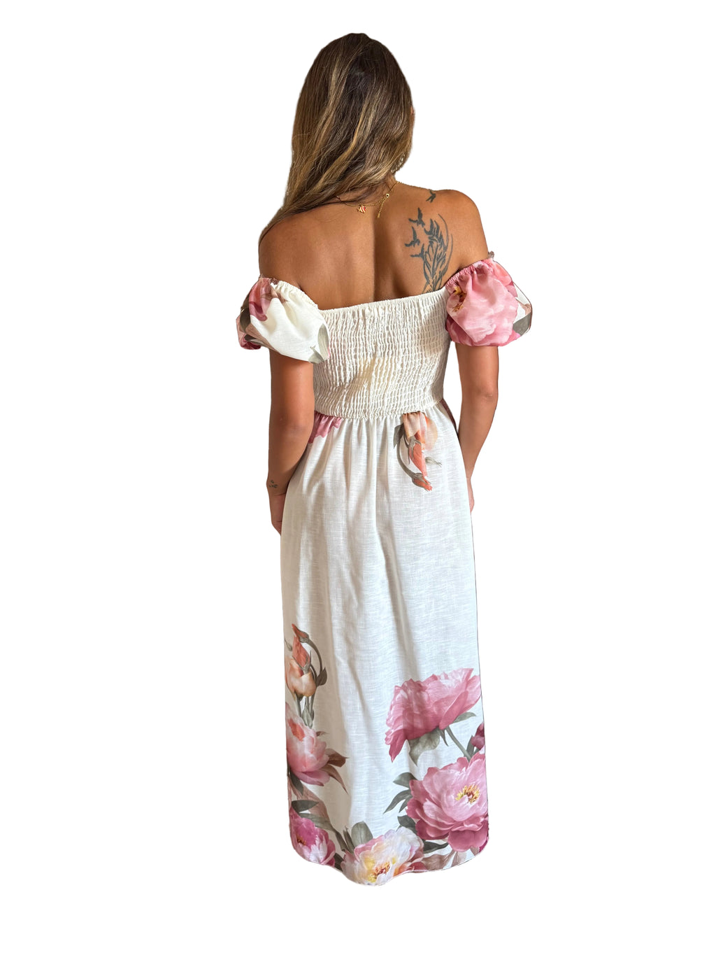 Floral print linen dress