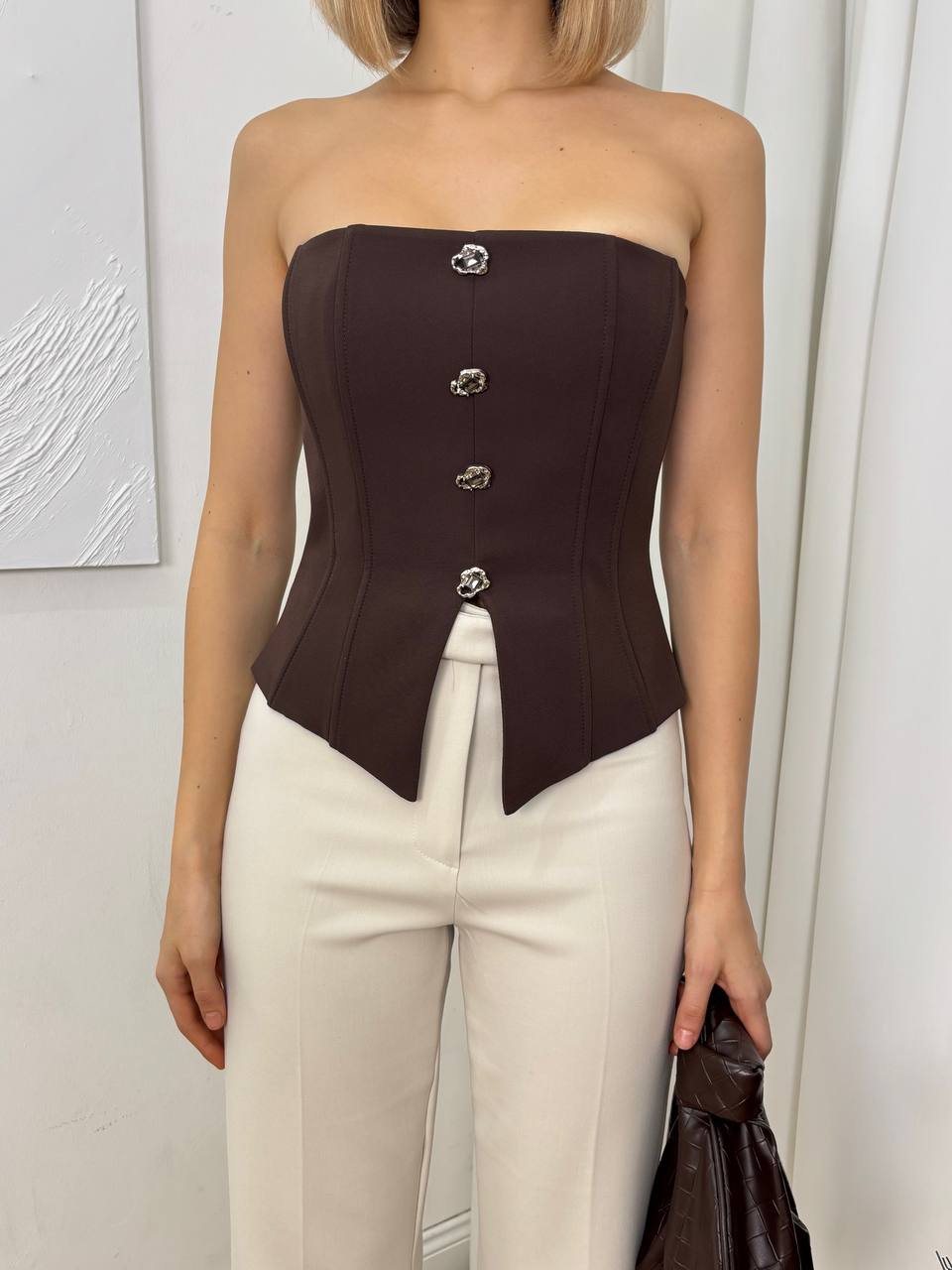 Strapless Corset Top-Brown