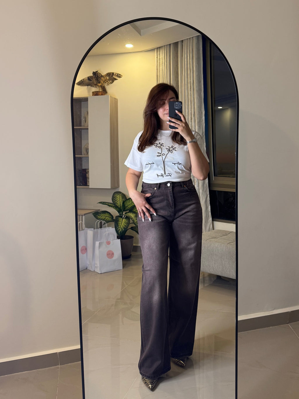 Brown palazzo denim