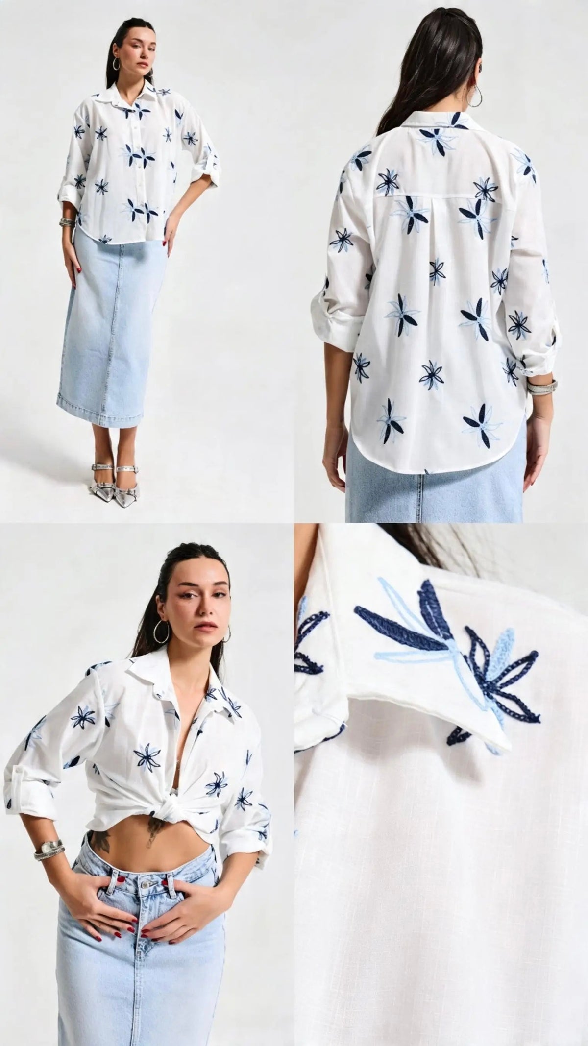Printed Flower Shirt-Blue