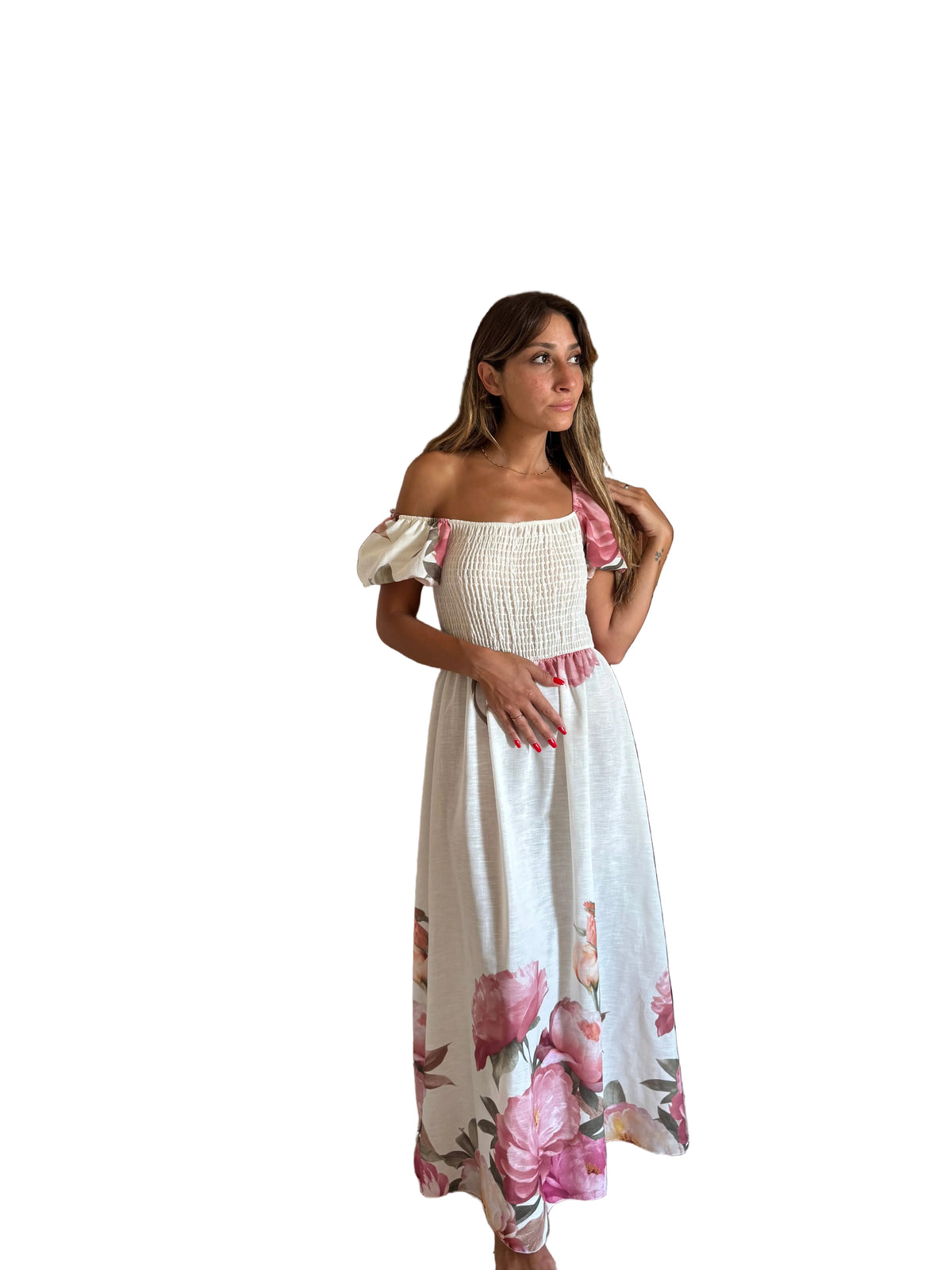 Floral print linen dress
