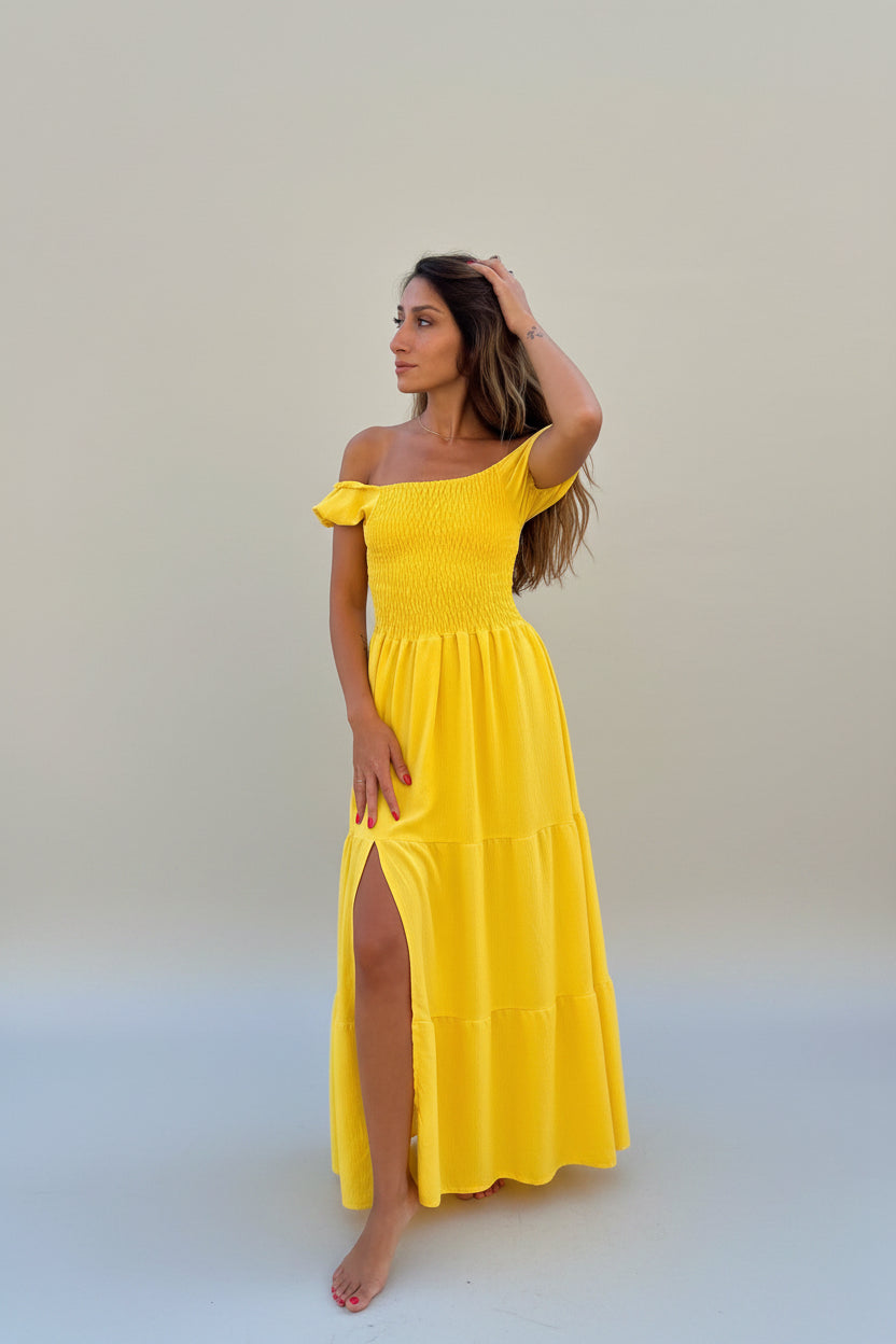 Fiesta Yellow Off-Shoulder Sundress
