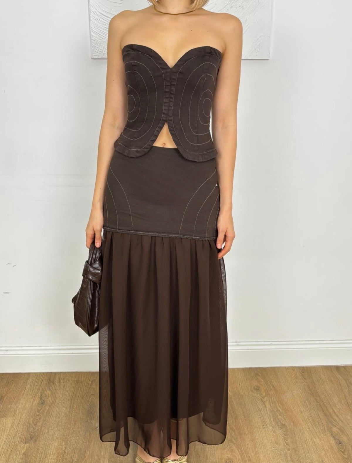 Mocha Sculpted Strapless Co-Ord