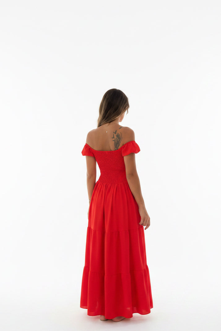 Fiesta Red Off-Shoulder Sundress