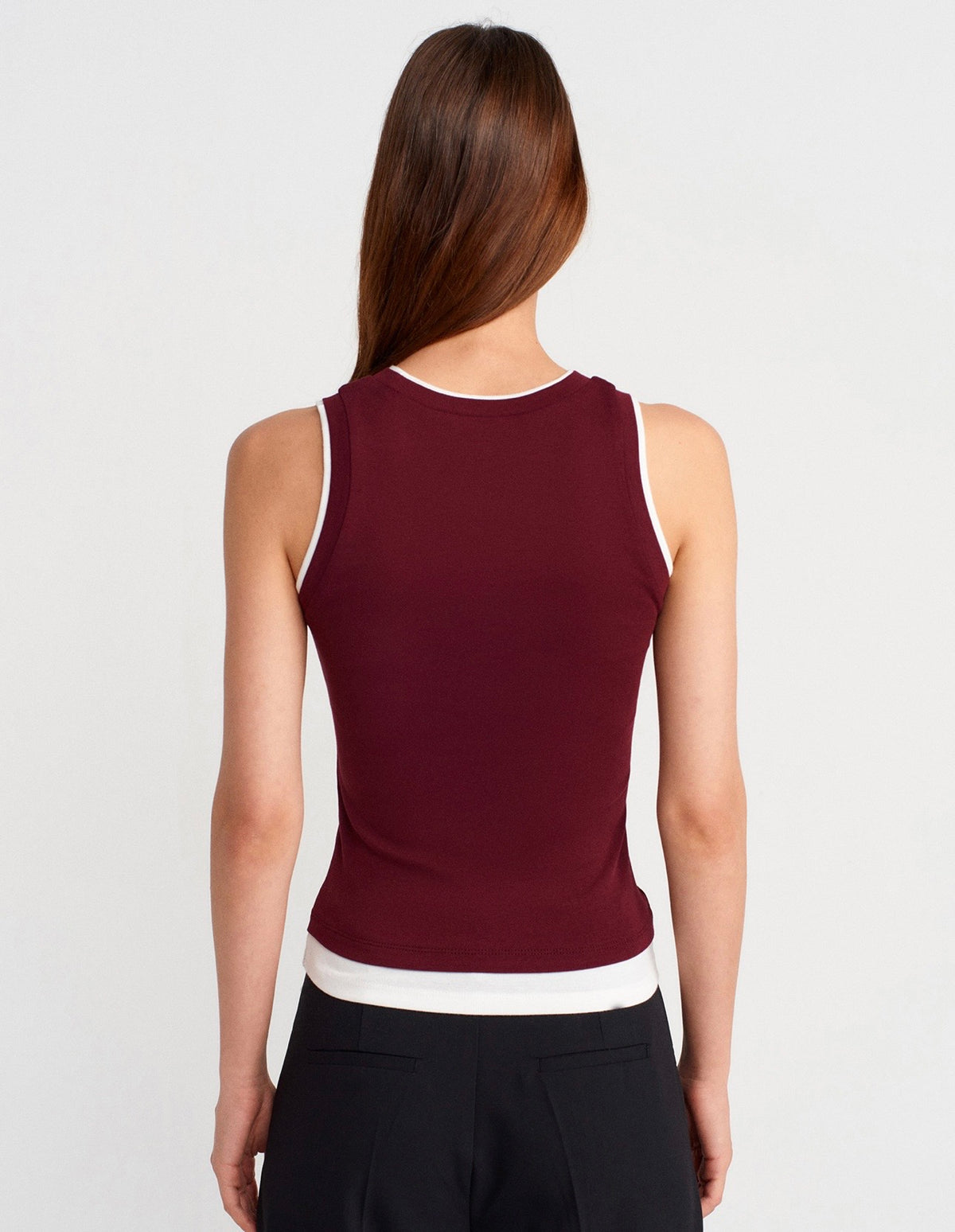 Bordeaux Sleeveless Tank Top With White Trim