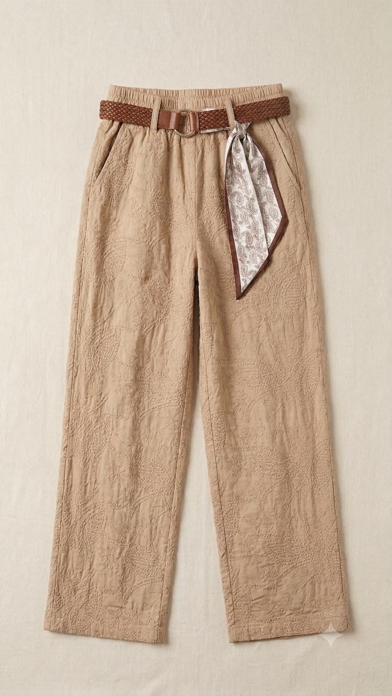 Embroidered Wide-Leg Linen-Blend Trousers