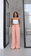 Yellow and Pink striped wide leg pants