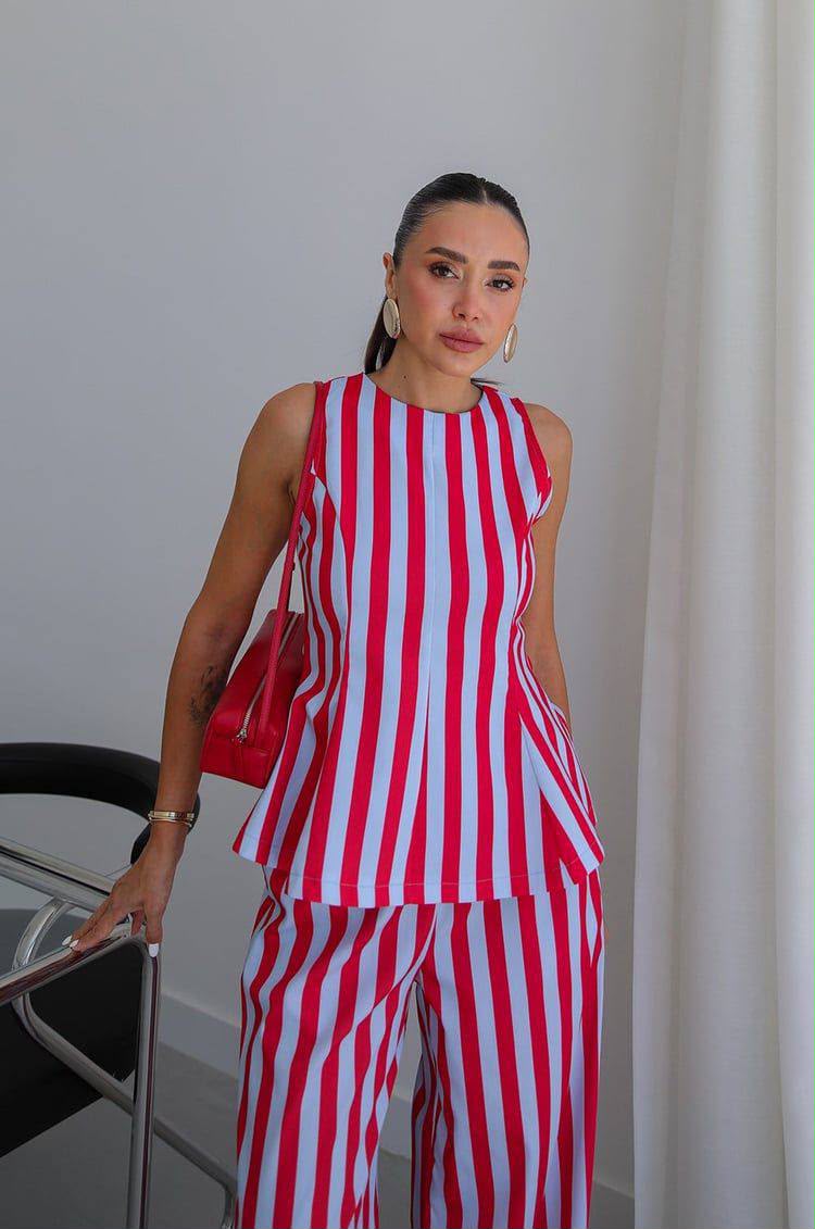 Red & baby blue striped set