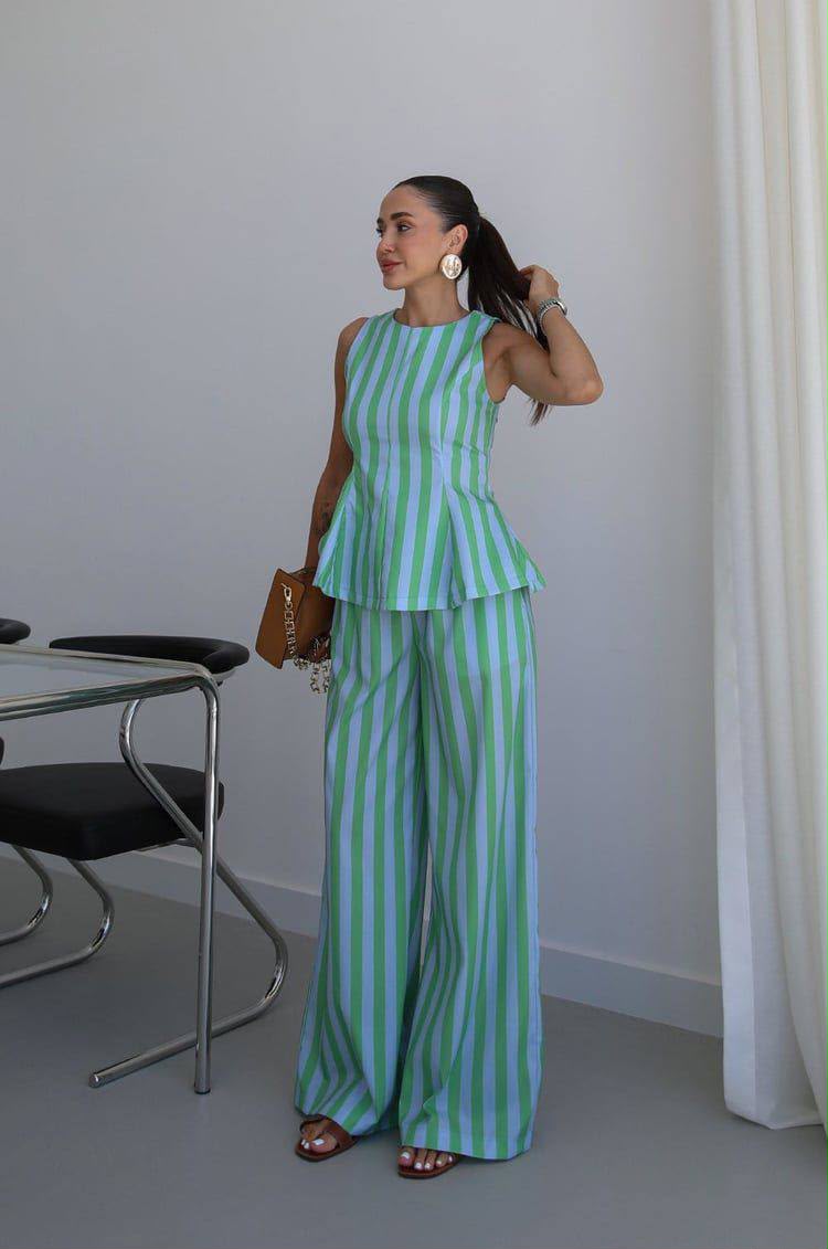 Green & baby blue striped set