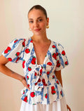 White tomato print sleeve blouse