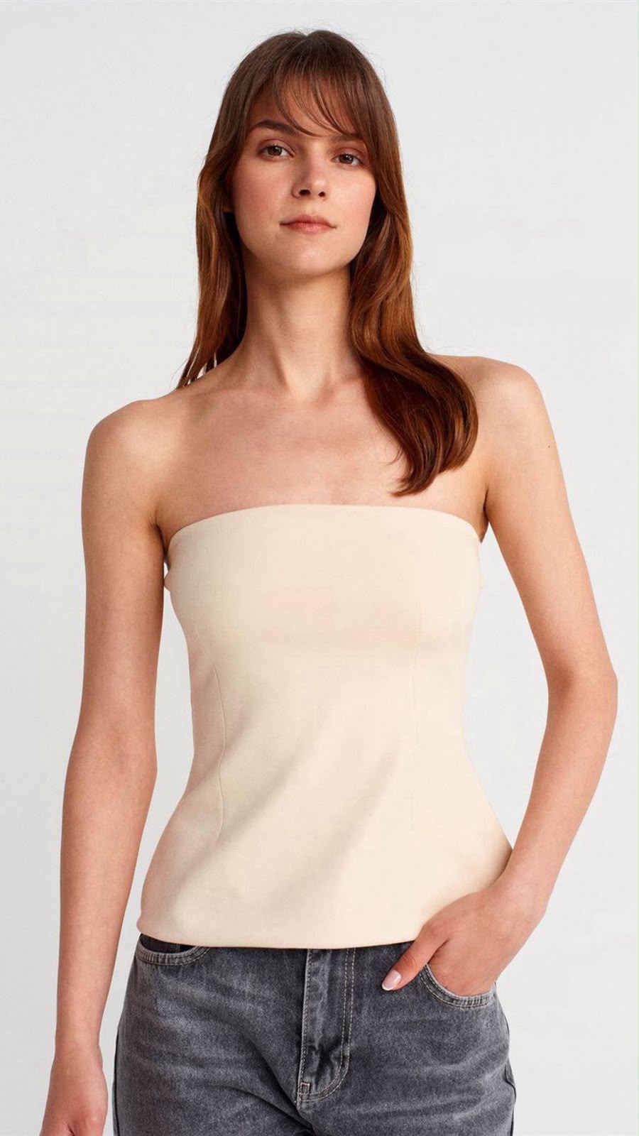 Beige Strapless Tube Top