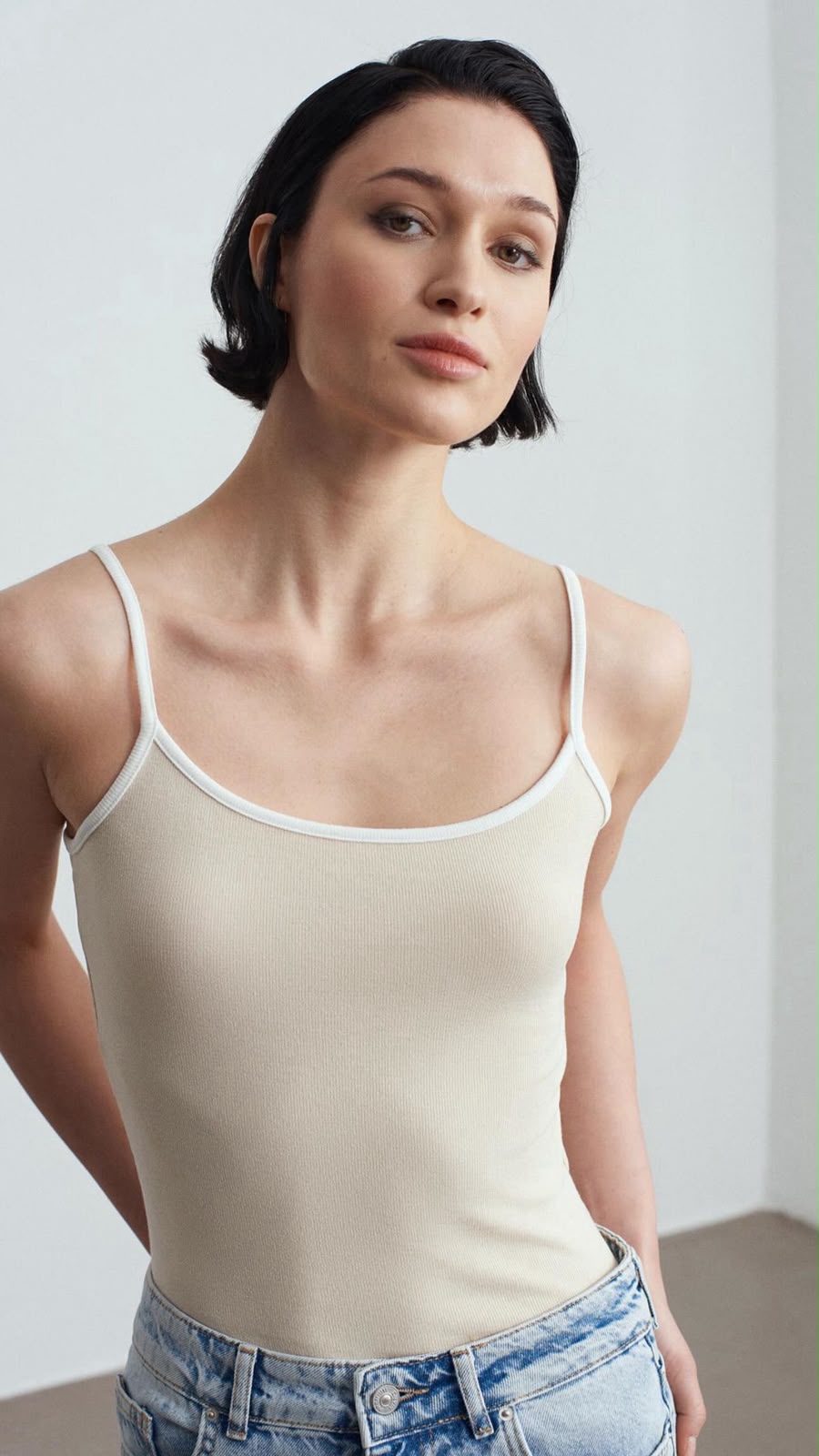 Beige Ribbed Cami Tank