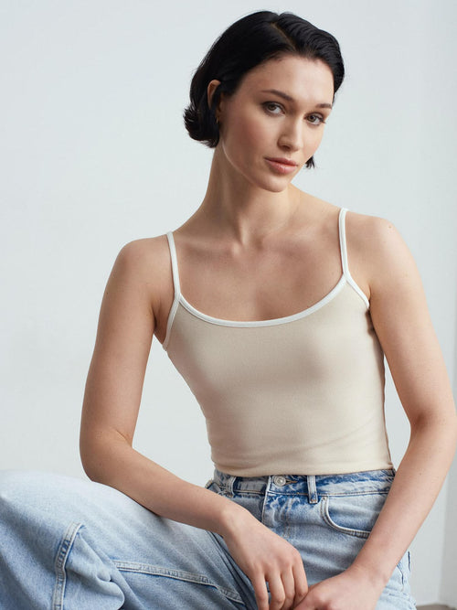 Beige Ribbed Cami Tank