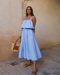 Blue Sleeveless Midi Tie Strap Dress