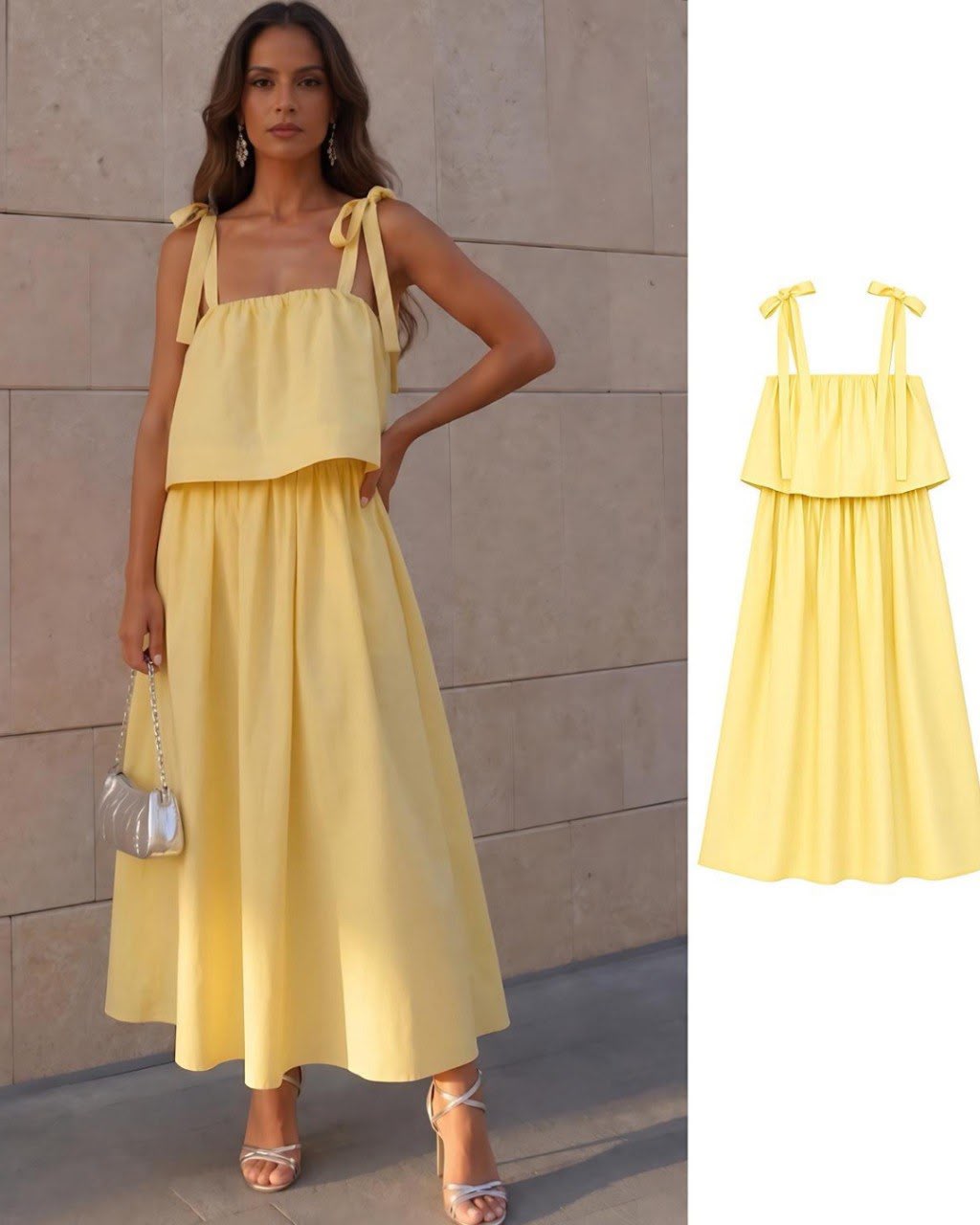 Yellow Sleeveless Midi Tie Strap Dress